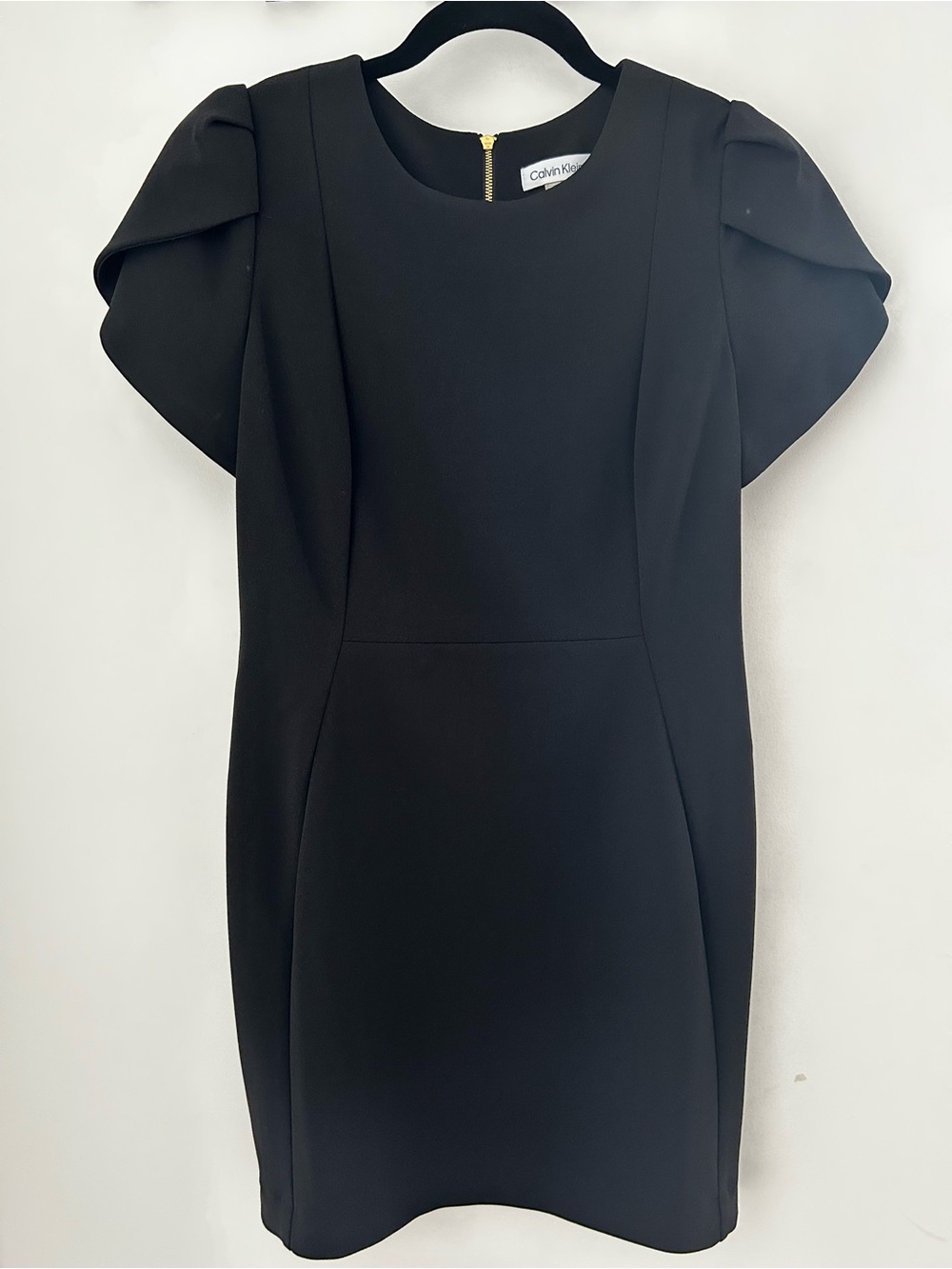Calvin Klein Black Short Tulip Sleeve Sheath Dress